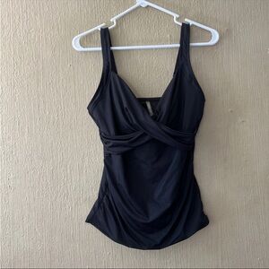 Lands' End wrap twist front Tankini Swim Top underwire sz 6 DD cup 494064 black